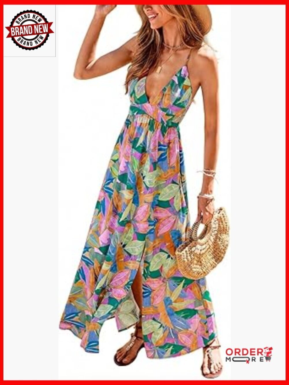 Sleeveless Maxi Dress Flowy Boho V-Neck Long Sundress Beach Vacation